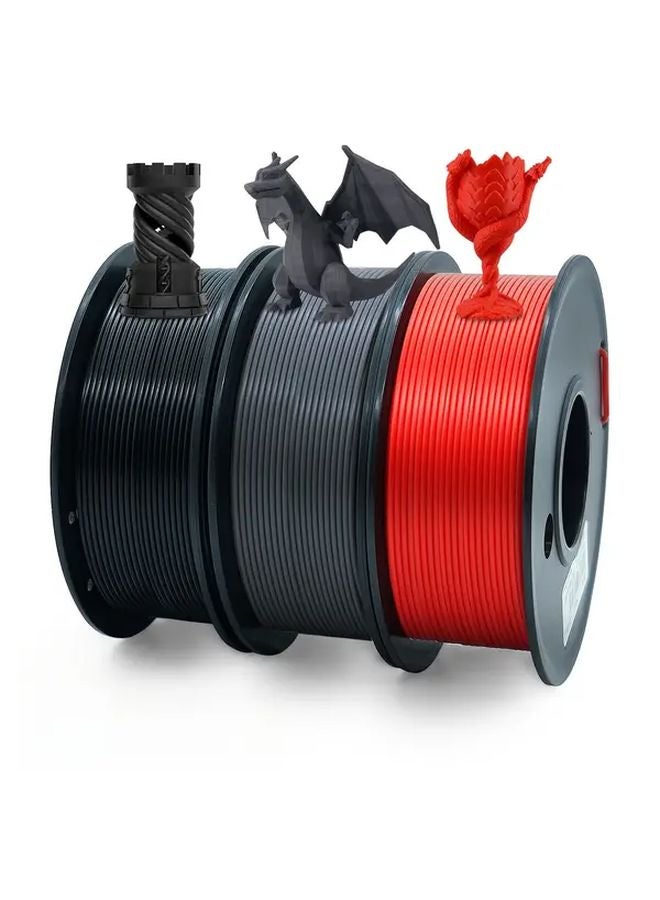 PLA 3D Printer Filament 3 Rolls Bundle Black Gray Red 1.75mm 250G Each - Image 1